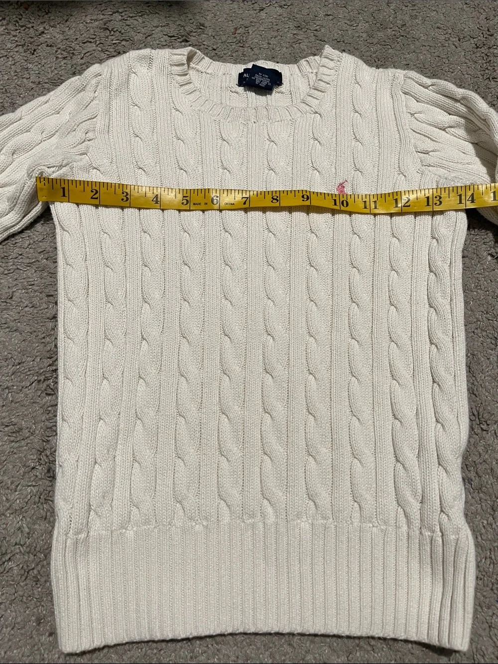 Ralph Lauren Off White Cable Knit Pink Pony Youth Sweater Classic Preppy